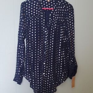 Elegant Navy Polka Dot Button Down Shirt